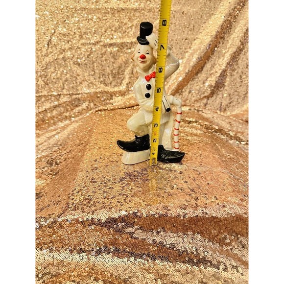 VINTAGE PORCELAIN CLOWN FIGURINE  TOP HAT Pantomime Chaplin Black White - Picture 5 of 6